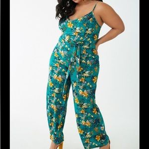 Teal Floral Print Jumpsuit